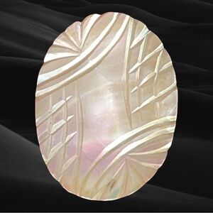 Vintage Iridescent Hand Carved Mother Of Pearl Brooch